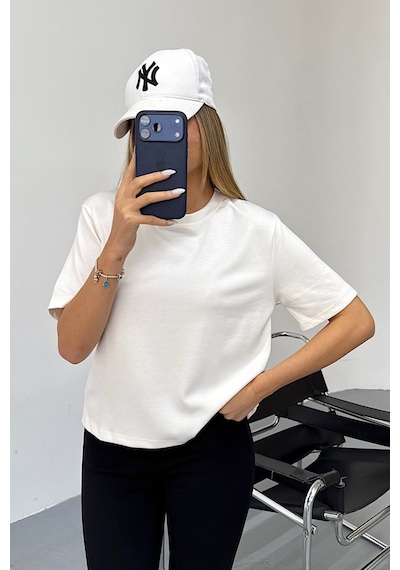 Giysa Kadın Bisiklet Yaka Regular Fit Basic T-shirt Beyaz - Ms0001353 Beyaz