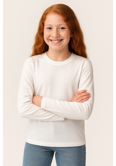 Esila Kids Çocuk Uzun Kollu Pamuklu Basic Tişört 4-11 Yaş Beyaz