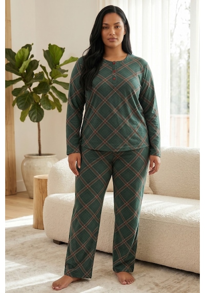 Siyah İnci Düğmeli Pamuklu Likralı Büyük Beden Battal Boy Örme Pijama Takım 26240941 Yeşil Siyah İnci Düğmeli Pamuklu Likralı Büyük Beden Battal Boy Örme Pijama Takım 26240941 Yeşil