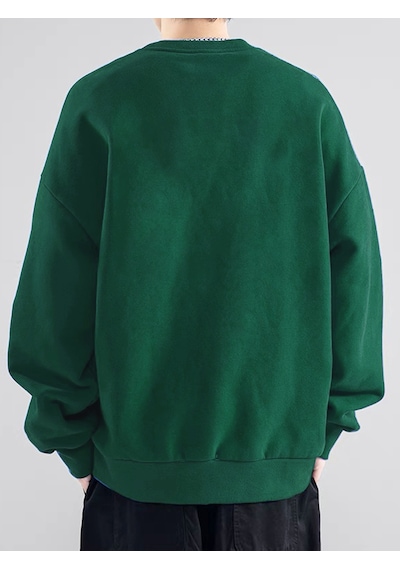 Erkek Believe Baskılı Oversize Bisiklet Yaka Sweatshirt Yeşil