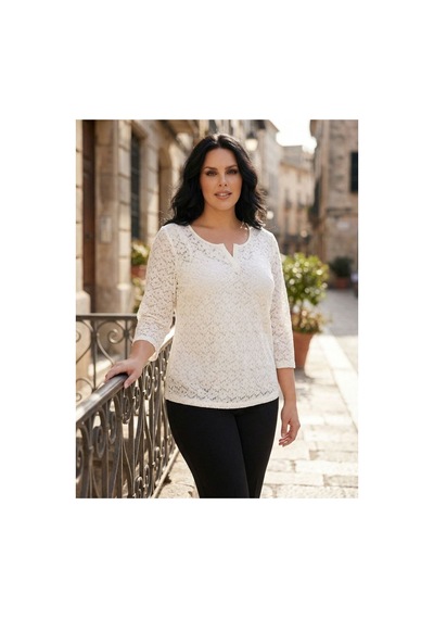 Hanezza Büyük Beden İç Badili Pamuk Dantel Bluz Beyaz - 870743463 Beyaz