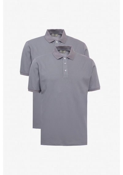 George Henry 2'Li Çekmeyen Pamuklu Kumaş Slim Fit Dar Kesim Kıvrılmaz Polo Yaka Tişört Paketi Gargoyle Çok Renkli