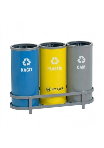 3 Lü Sıfır Atık Geri Dönüşüm Ünitesi Gd-566 Metal Atık Ayrıştırma Kutusu Hey Çelik