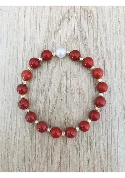 Mk Tasarım Gerçek İnci Red Jasper Taşı Bileklik Mk.7000.812- Raha Çok Renkli