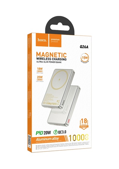 Hoco. Q26a Joy 10.000 Mah 20w Type-c Ve 15w Kablosuz Magsafe Şarj Özellikli Pd Powerbank - Turuncu Turuncu