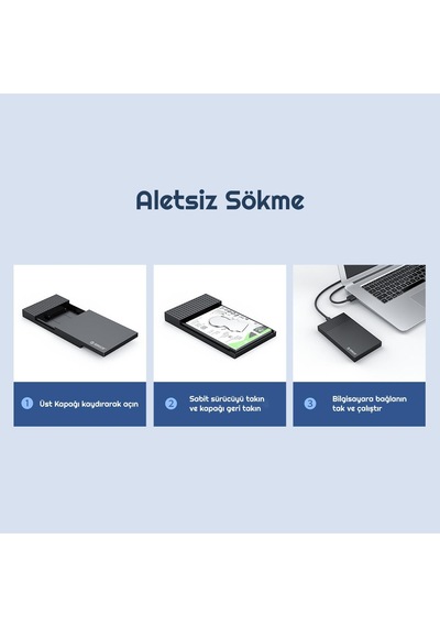 Orico USB 3.1 Type-C 2.5 inç Sata Harici Slim SSD HDD Harddisk Kutusu 2526C3