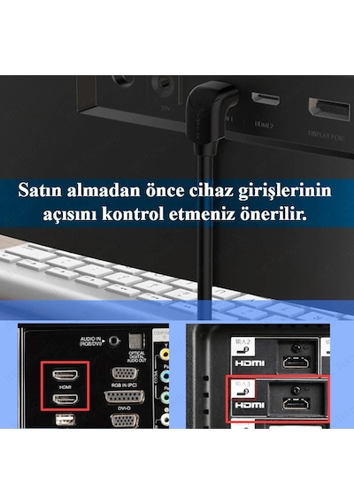 90 Derece L Tipi Açılı HDMI Erkek-Dişi Uzatma Kablosu 50cm