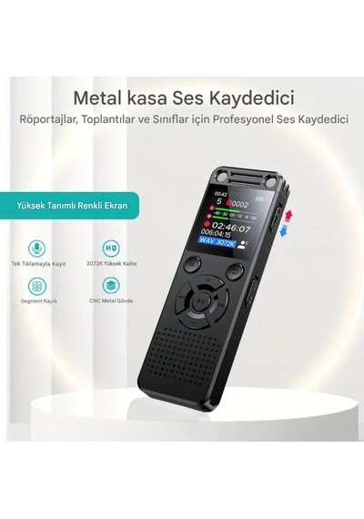 Ultratekno Hs-32 Metal Ses Kayıt Cihazı 96gb 32+64gb Çift Hoparlör, Kristal Mikrofon, 30 Saat Pil, Gürültü Azaltma, Type-c Şarj, Profesyonel Diktafon