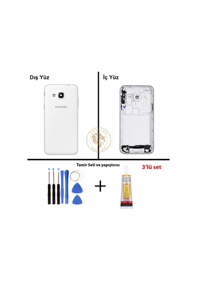 Samsung Galaxy J3 Beyaz Renk Lensli Kasa + Tamir Seti + B7000 Yapıştırıcı Orta Kasa Gövde Full Kasa Kapak Middle Frame Housing Galaxy J3 Uyumlu 83273172