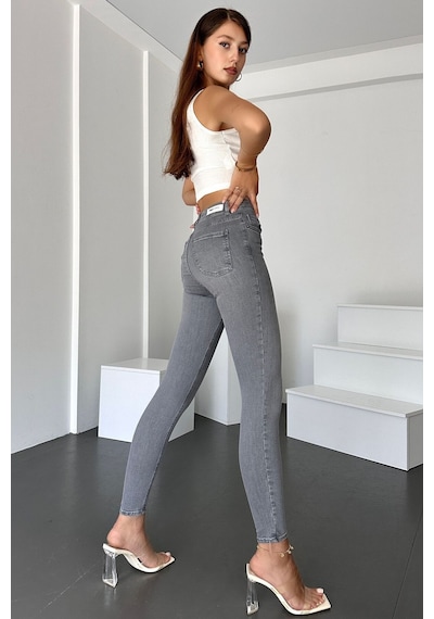Gri Kadın Skinny Fit Jean Yüksek Bel Likralı Esnek Kot Pantolon Jennie-gri 001