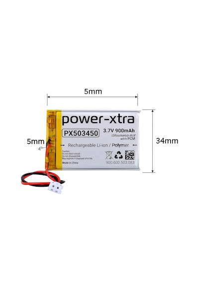 Power-xtra Px503450 - 3.7v 900 Mah Li-polymer Pil - Devreli-soketli