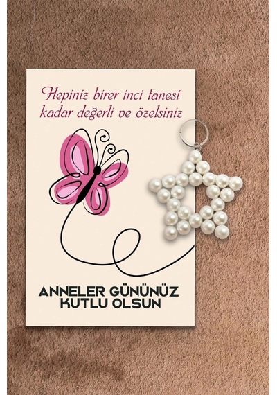 20 Adet Anneler Günü İnci Yıldız Anahtarlık - Anneler Günü Hediye