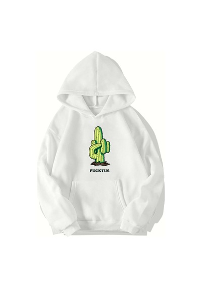 Brz Collection Unisex Oversize Fucktus Hoodıe Beyaz