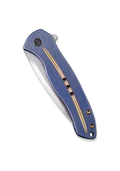We Knife Kitefin Blue Ti Handle With A Golden Groove On Presentation Handle Polished Bead Blasted Cpm S35vn Blade Kamp Çakı Mavi We Knife Kitefin Blue Ti Handle With A Golden Groove On Presentation Handle Polished Bead Blasted Cpm S35vn Blade Kamp Çakı Mavi
