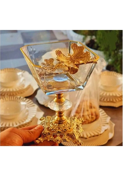 Çnr Home Collection Karen 6 Adet Kelebekli Döküm Ayakli Kase Magnolia, Dondurmalik Cup & Çerezlik Sunumluk Gold