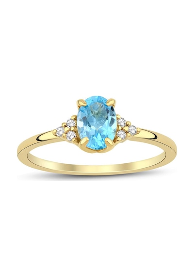 Blue Topaz Oval Tektaş Pırlanta Yüzük Sarı