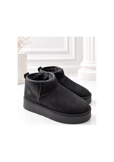 Dabab Shoes Kardelen Kadın Siyah Lüks Süet İçi Kürklü Sıcak Astarlı 5 Cm Kalın Tabanlı Kısa Bot Kar Botu