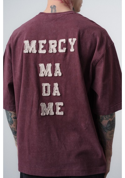 Respire Erkek Mercy Nakışlı Yıkamalı Oversize T-shirt Bordo