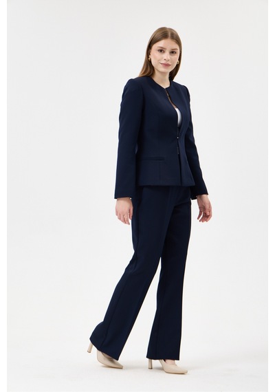 Velnara Moda Lacivert Klasik Kadın Takım Elbise-sıfır Yaka Ceket & İspanyol Paça Pantolon Lacivert - 927017052 Lacivert