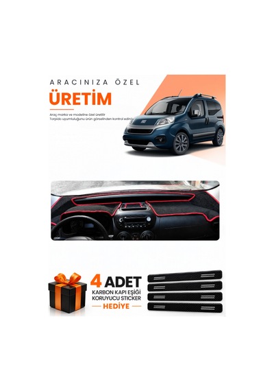 Fiat Fiorino 2007-2026 Uyumlu Torpido Koruma Örtüsü Oto Kılıfı - Siyah Kırmızı