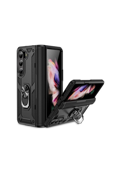 Samsung Galaxy Uyumlu Z Fold 5 Kilif Zirhli Standli Miknatisli Mat Kapak