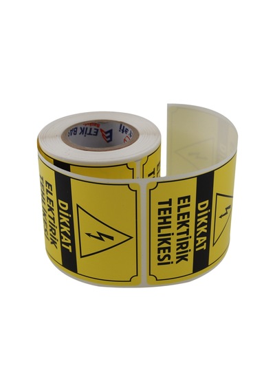 Dikkat Elektirik Tehlikesi Etiketi 70mm X 80mm Ruloda 250 Adet