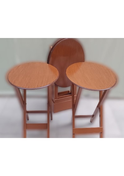 Çanta Zigon Sehpa Oval Dörtlü Model Ahşap Mdf Ceviz Renk Uyumu El Yapımı