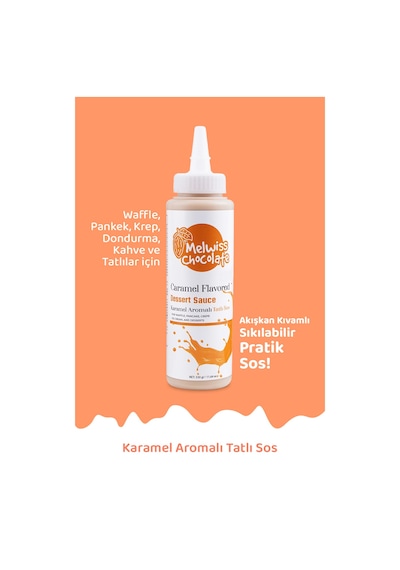 Melwiss Chocolate Karamel Aromalı Çikolata Sosu - Waffle Pankek Sosu 330 G
