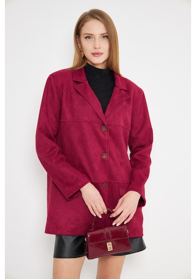 Armonika Kadın Bordo Yakalı Cep Kapaklı Düğmeli Vatkalı Premium Süet Oversize Ceket Arm-25k001057 Armonika Kadın Bordo Yakalı Cep Kapaklı Düğmeli Vatkalı Premium Süet Oversize Ceket Arm-25k001057