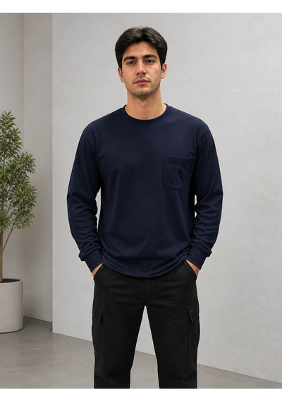 Bisiklet Yaka Sweatshirt Uzun Kollu Kışlık 2 İplik Lacivert