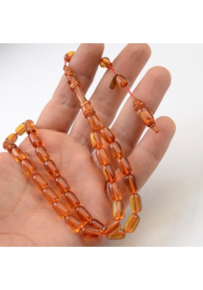 Kapsül Kesim 11x7 Mm İmzalı Seri Ateş Kehribar Sistem Püsküllü Tesbih Turuncu