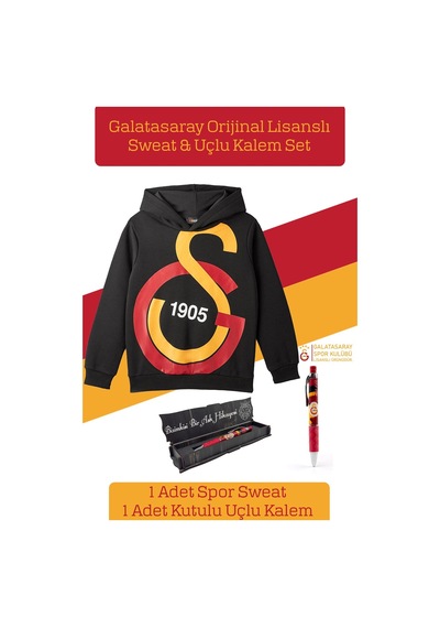 Galatasaray Lisanslı Büyük Logo Çocuk Sweat + Uçlu Kalem Set 095 Siyah