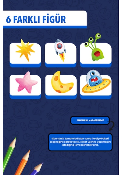 İsim Yazılabilir Uzay Temalı Okul Etiketi Kalem & Defter İçin 200 Adet Çoklu
