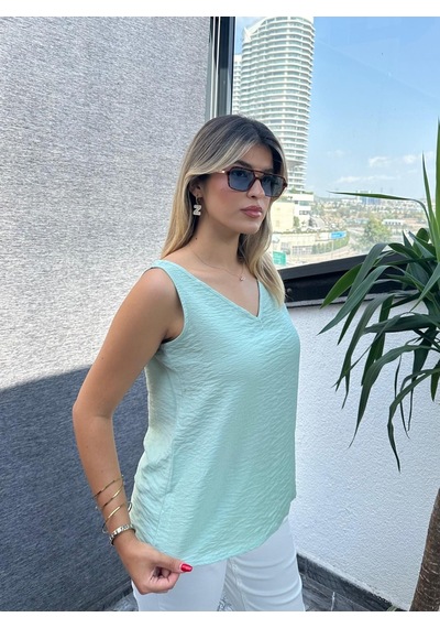 Su Yeşili Kadın V Yaka Düz Bluz Yeşil
