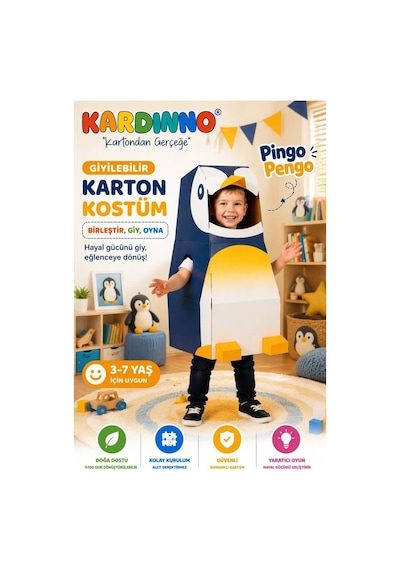 Kardinno Smokinli Pingo Pengo Karton Giyilebilir Çocuk Kostümü Etkinlik Parti Doğum Günü Kostüm