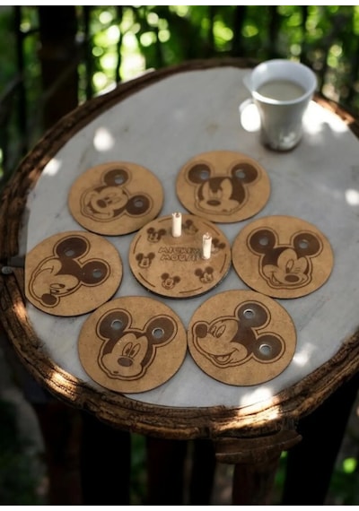 Ahşap Figürlü 6'lı Bardak Altlığı Dekoratif 3mm - Mickey Mouse Ahşap