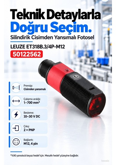 Leuze Et318b.3/4p-m12 Enerjik Cisimden Yansımalı Fotosel 50122562