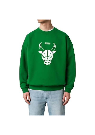 Benroma 3 İplik Penye Chıcago Bulls Baskılı Unisex Sweatshırt Yeşil