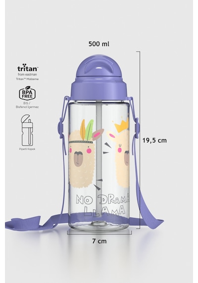 Renga Migo Desenli 500 Ml Askılı Pipetli Tritan Çocuk Matara 912008 Lila Lila
