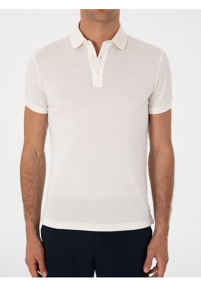 Ekru Slim Fit Polo Yaka Pamuklu Basic T-shirt Bej