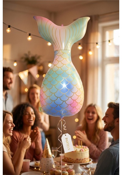 Makaron Denizkızı Kuyruğu Folyo Balon 50x81 Cm Denizkızı Temalı Çocuk Doğum Günü Parti Süsü Çok Renkli