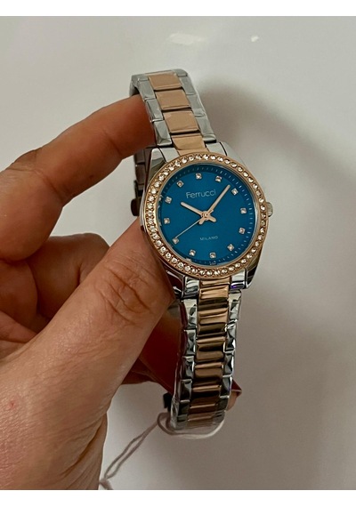 Ferrucci Fc63407 Taşlı Kadran Ve Kasa Çelik Kadın Kol Saati+bileklik Hediye Gümüş - Rose Gold