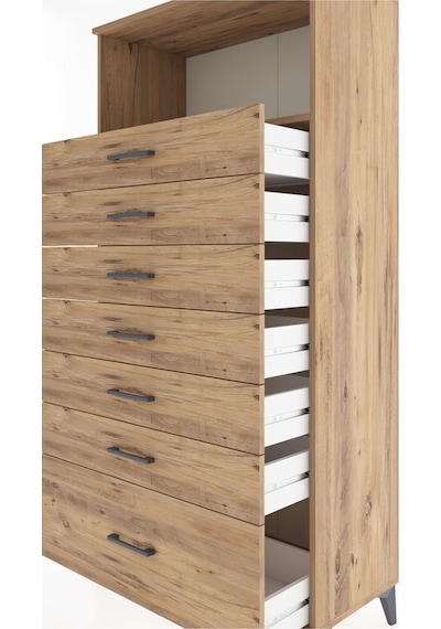 Hyperion Dolap Tek Raflı 7 Çekmeceli 88x44x182 Çam-çam Çam
