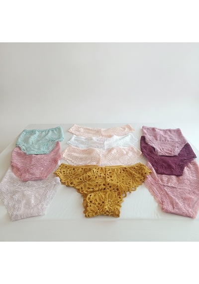 Bonbon Kadın Full Dantel 10'lu Paket Karışık Renk Brif Brezilyan Slip Külot Bb2537 Renkli