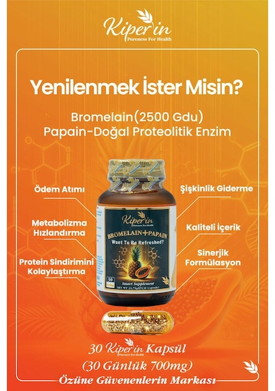 Kiper'in Bromelain & Papain Takviye Edici Gıda 30 Kapsül