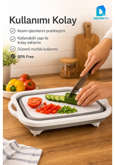 Katlanır Kesim Panosu Mutfak Kesme Tahtası Doğrama Panosu Beyaz - Gri