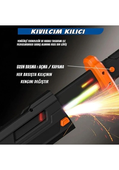44 Cm Işıklı Sarjl Kıvılcım Çıkaran Oyuncak Tabanca Renk Değiştiren Led Işık İle Gerçekçi Savaş Efekti