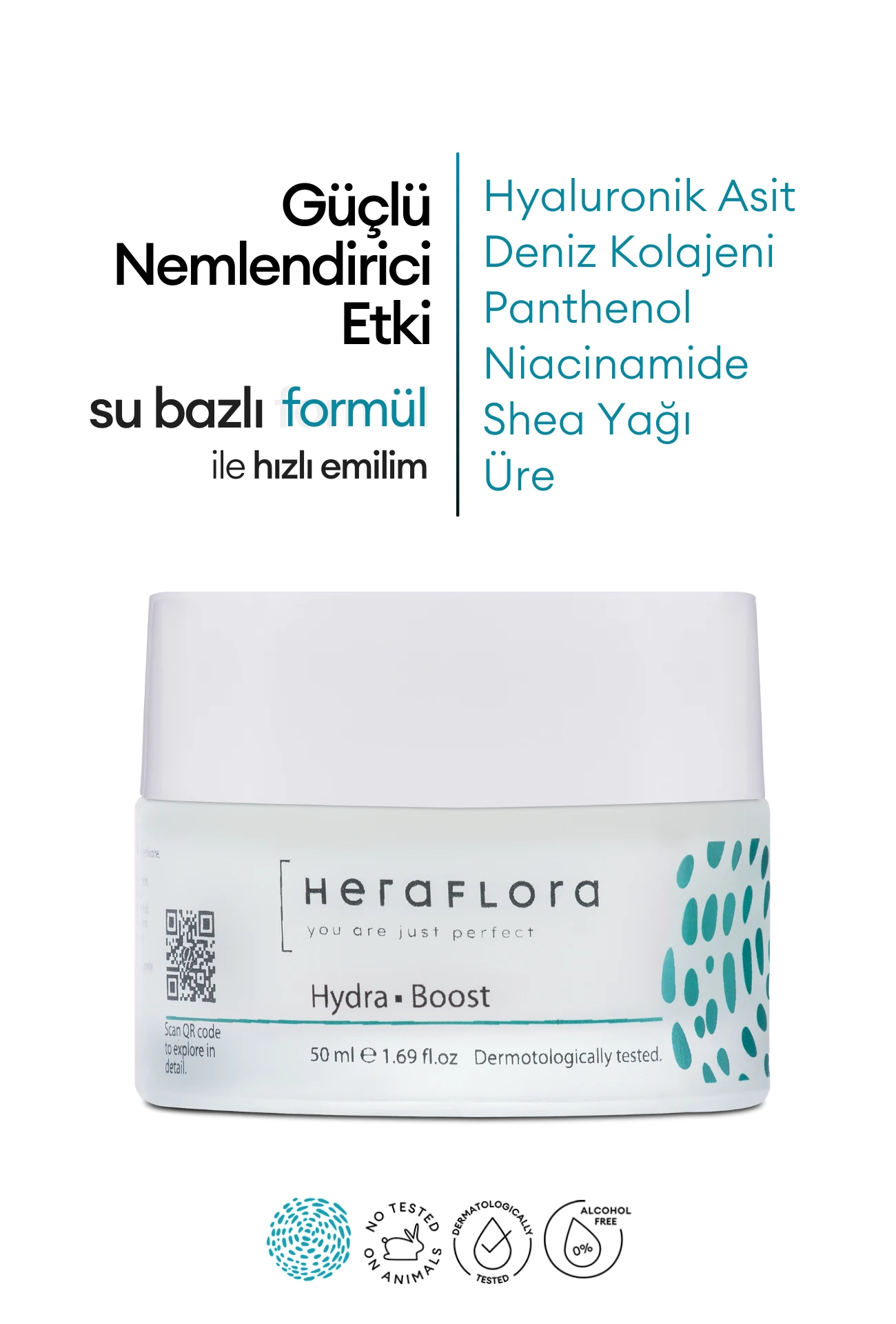 Su Bazlı Yoğun Nemlendirici Yüz Kremi Hyalüronik Asit, Shea Yağı, Panthenol, Deniz Kolajen 50 Ml