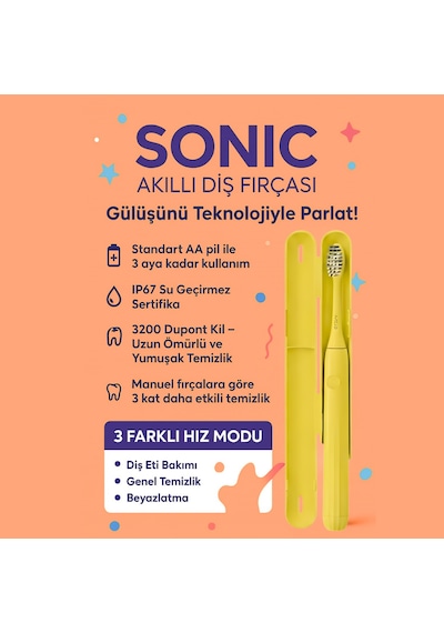 Sonic Smart Diş Fırçası Ve 1 Adet Yedek Başlık Sarı