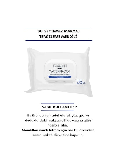 Byphasse Waterproof Makyaj Temizleme Mendili Hassas Ciltler 25'li